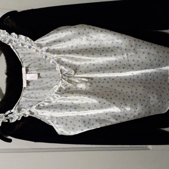 Oscar de la Renta Pink Label, Lg, white w/bluish purple polkadots,Like New - Picture 1 of 3